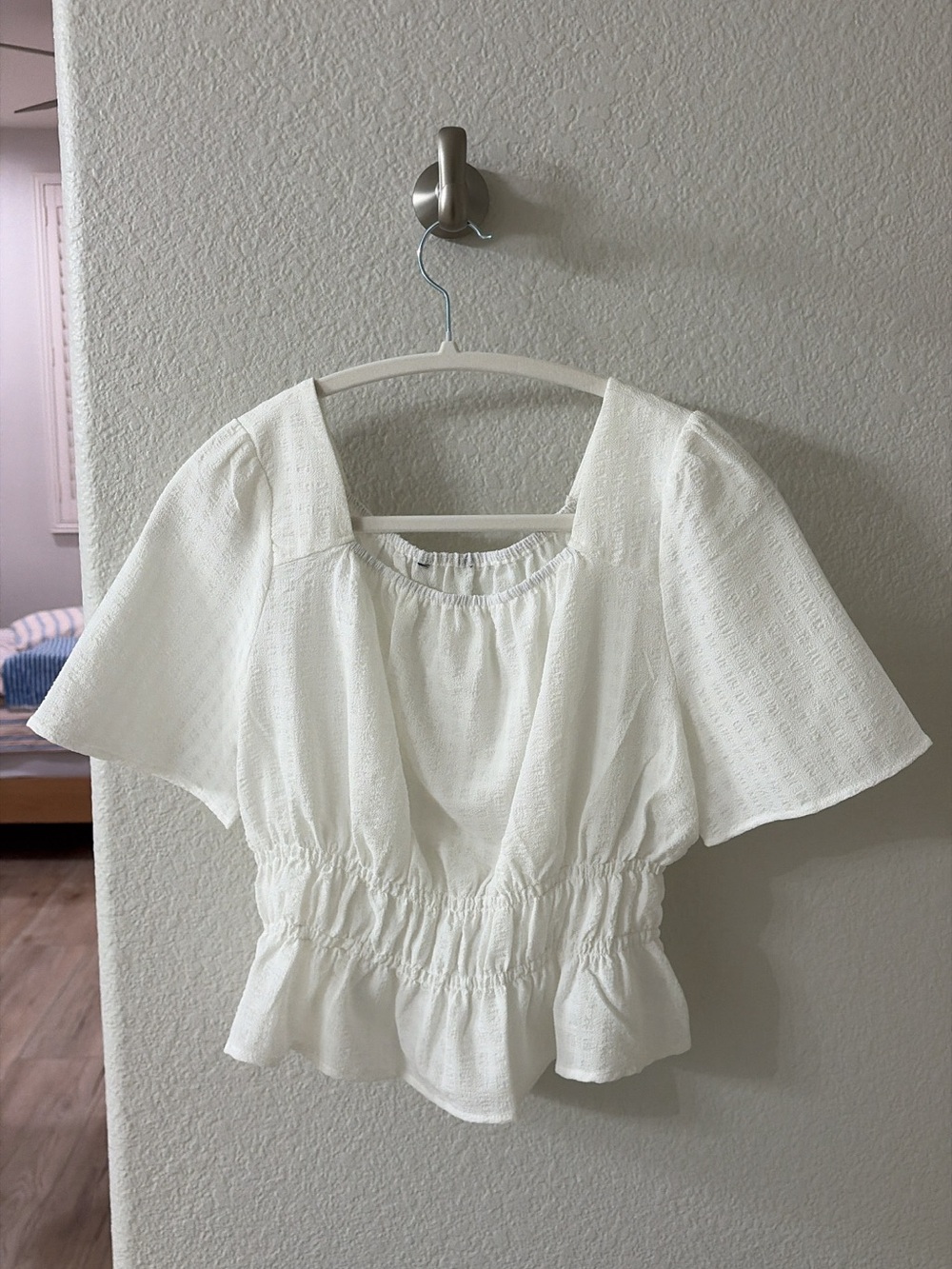 SPAO White Textured Smocked Peplum Blouse – Korea
